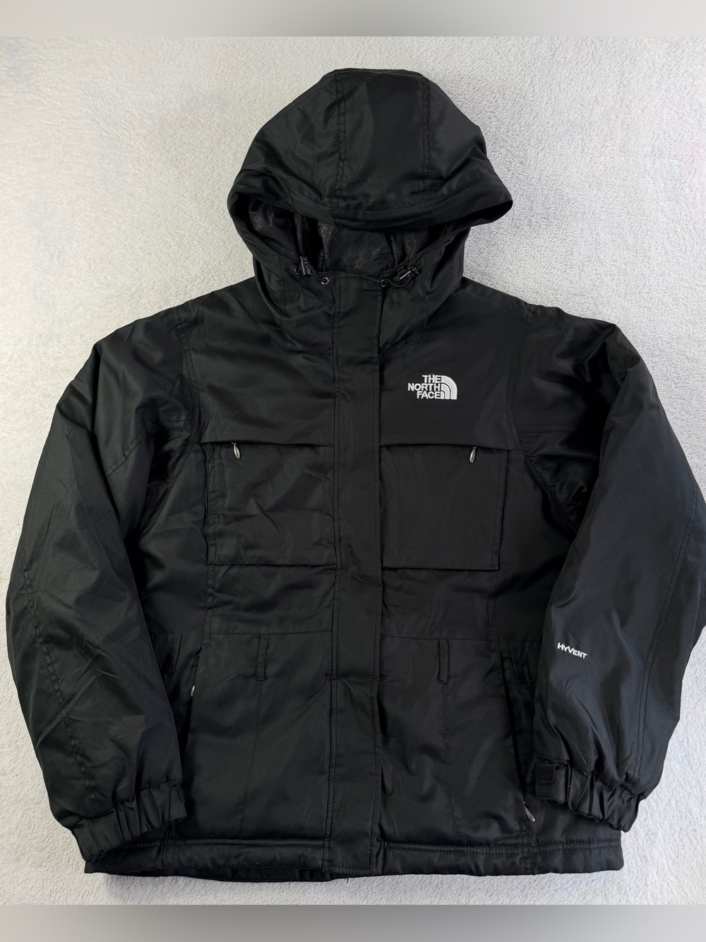 The North Face Women M HyVent Goose Down Insulated Black Hooded Parka Ski Jacket